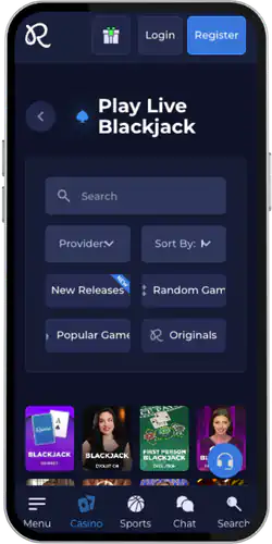 Rainbet App Blackjack section