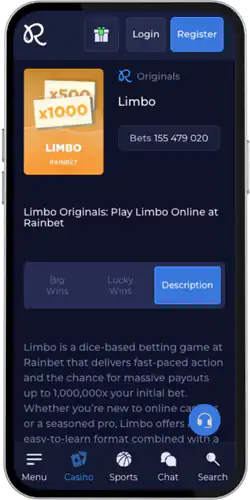 Rainbet App Limbo game