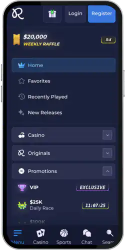Rainbet App Menu