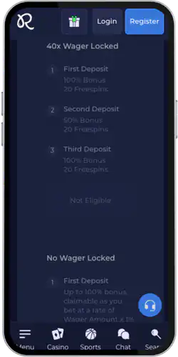 Rainbet App bonus section