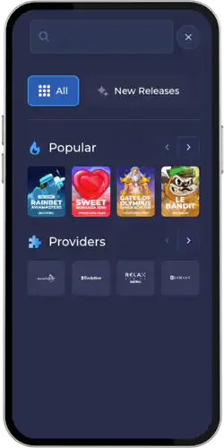 Rainbet App search for names throughout the app