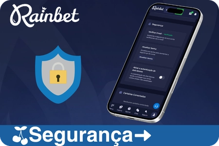 Definições de segurança da Rainbet com autenticação 2FA e encriptação SSL na interface móvel