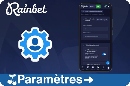 Tableau de bord des paramètres du compte Rainbet avec gestion de profil, contrôles de confidentialité et options de sécurité