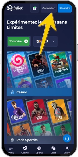 Page de connexion Rainbet