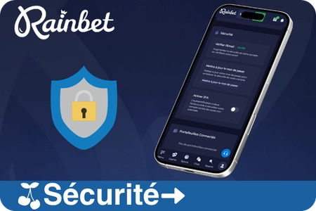 Paramètres de sécurité Rainbet avec authentification 2FA et chiffrement SSL sur interface mobile