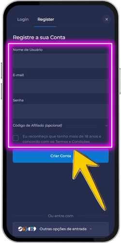 Preencher dados no site Rainbet