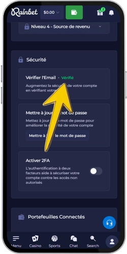 Vérification e-mail Rainbet