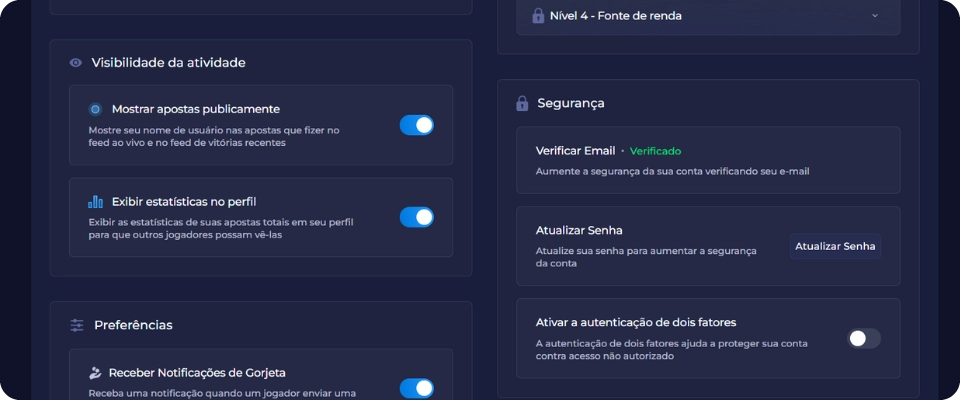 Visibilidade de atividade na Rainbet