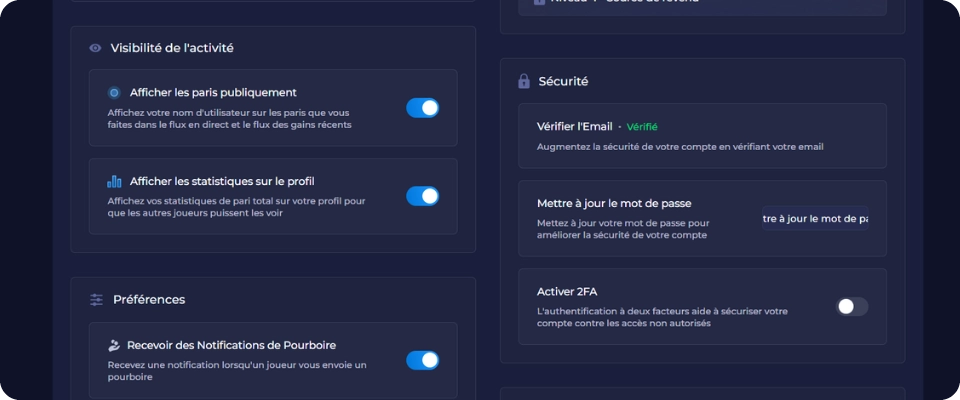 Visibilité de l'activité Rainbet