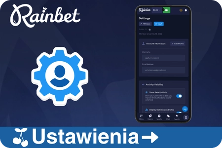 Panel ustawień konta Rainbet z zarządzaniem profilem, kontrolą prywatności i opcjami bezpieczeństwa