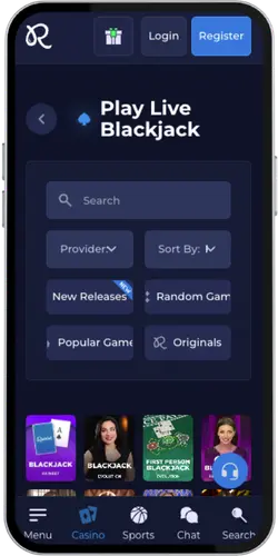 Rainbet App sekcja Blackjack