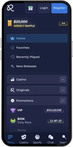 Rainbet App Menü