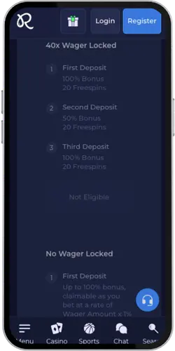 Rainbet App ενότητα μπόνους