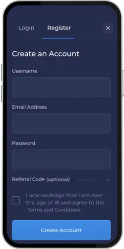 Rainbet mobile App pagina di registrazione