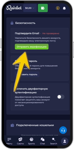 Подтверждение email в Rainbet