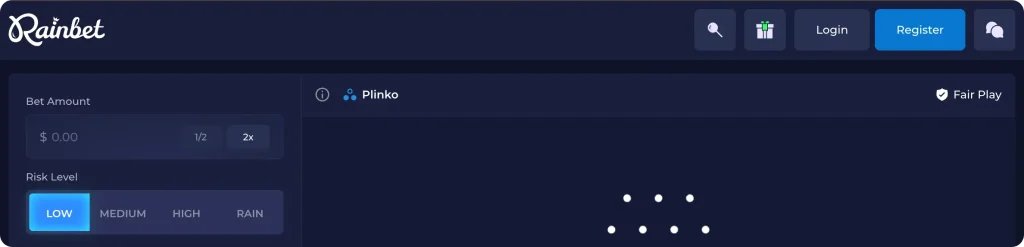 risk level settings on Plinko game in Rainbet