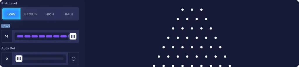 Auto bet settings in Rainbet Plinko Original with stop on profit and stop on loss