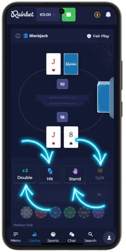 Hit, Stand, Double and Split buttons during a hand